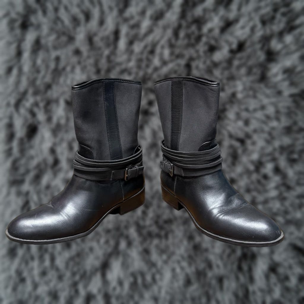 Chaps Chaps Gari Boots Womens 8 Black Mid Calf Riding Strap Buckle Zip Low Heel Size US 8 / IT 38 - 1 Thumbnail