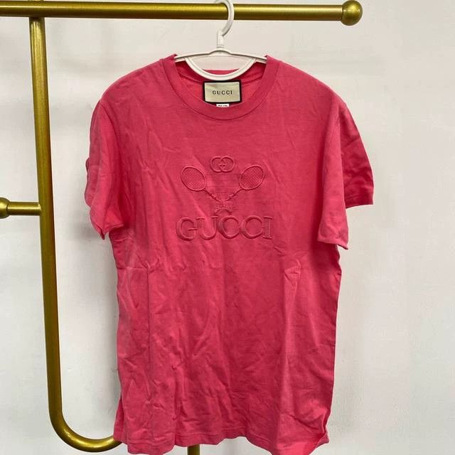 Gucci GucciPink tennis racket embroidered logo round-neck T-shirt Size XS / US 0-2 / IT 36-38 - 1 Thumbnail