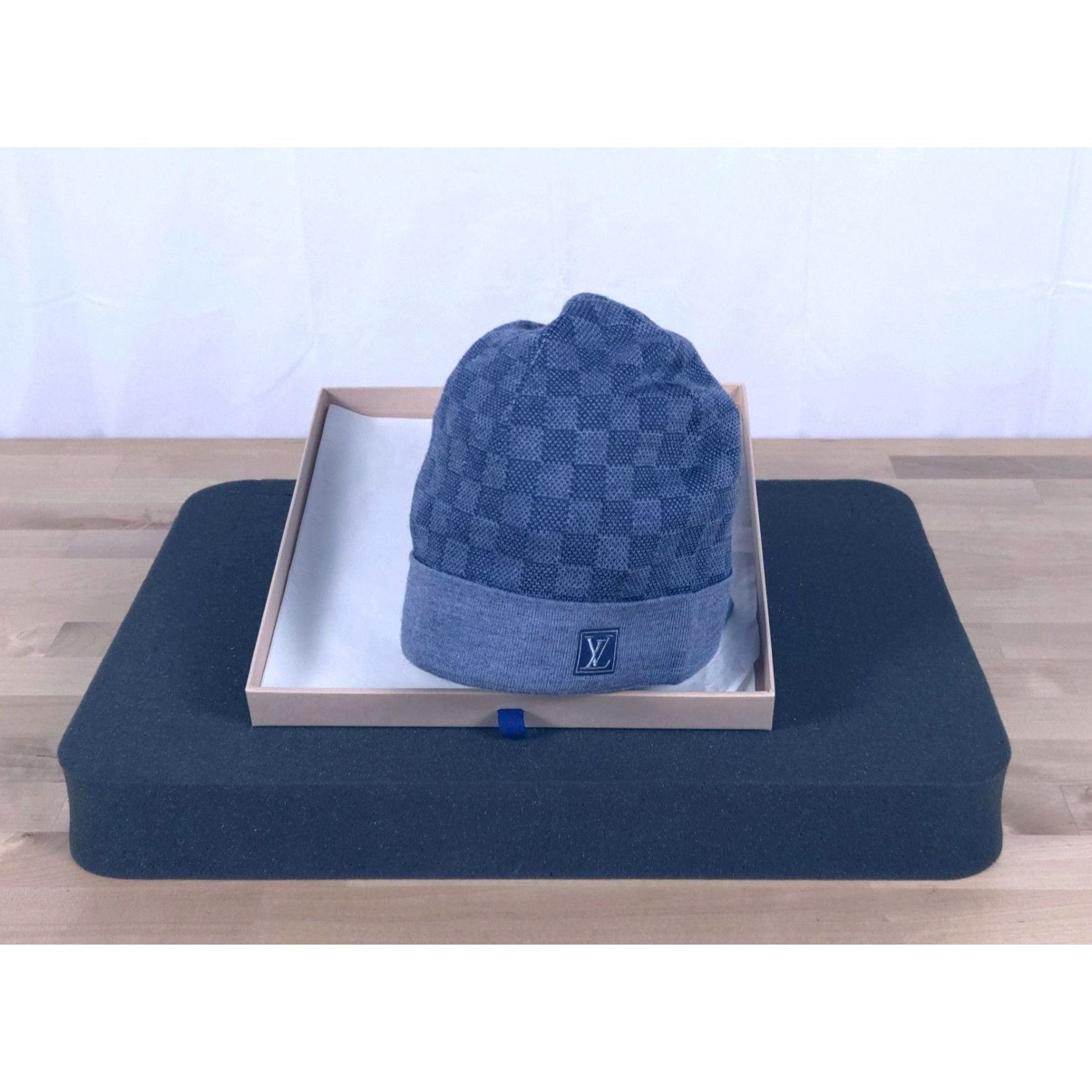 Louis Vuitton Damier Graphite Blue Wool Beanie Hat New