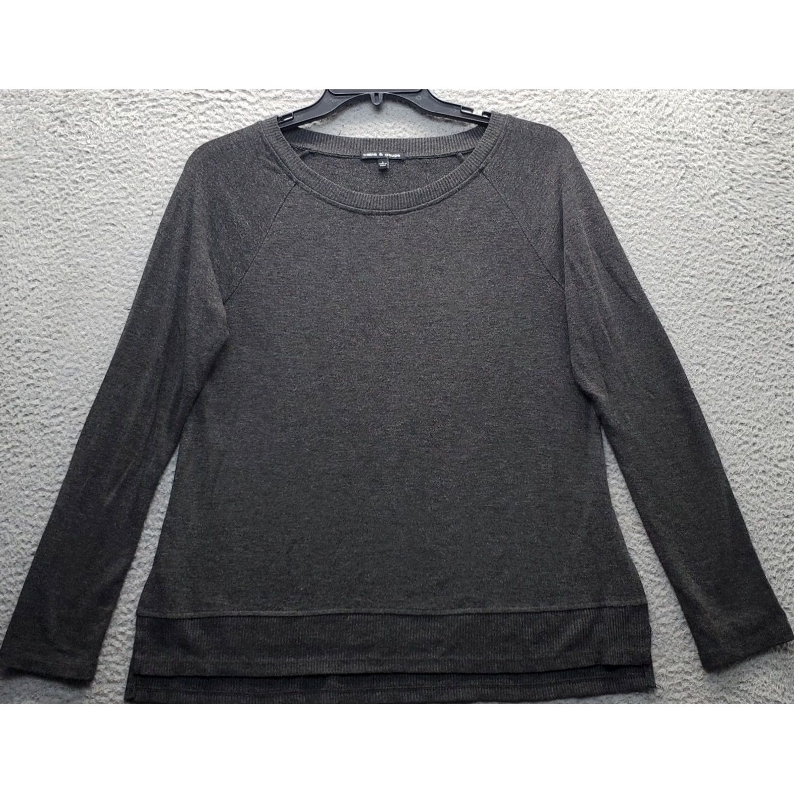 Vintage Cable & Gauge Sweater Women L Gray Long Sleeve Round Neck High Low Slit Pullover Size L / US 10 / IT 46 - 2 Thumbnail