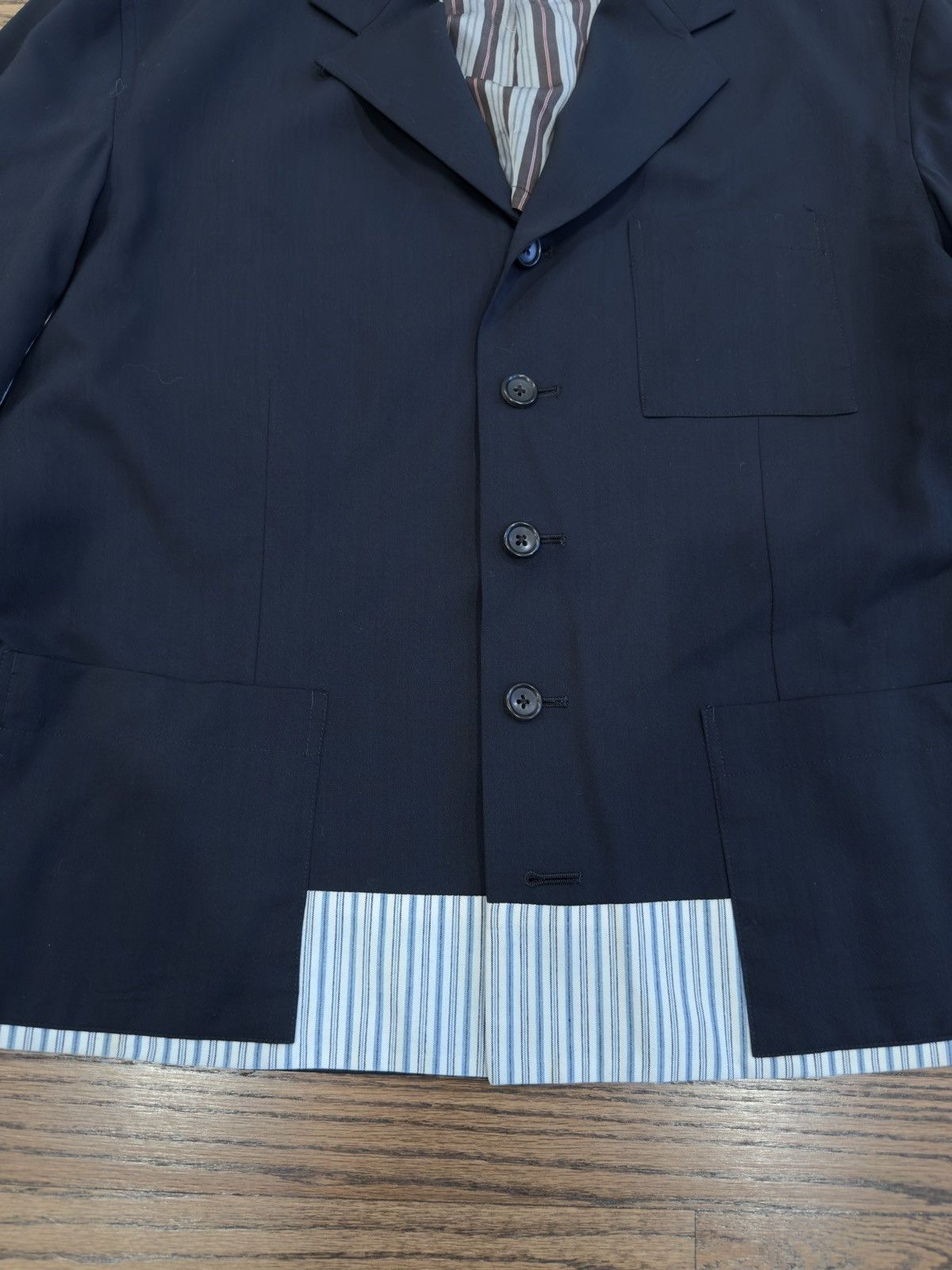 Yohji Yamamoto Yohji Yamamoto Pour Homme SS93 Pinstripe Switching Jacket Size US M / EU 48-50 / 2 - 3 Thumbnail