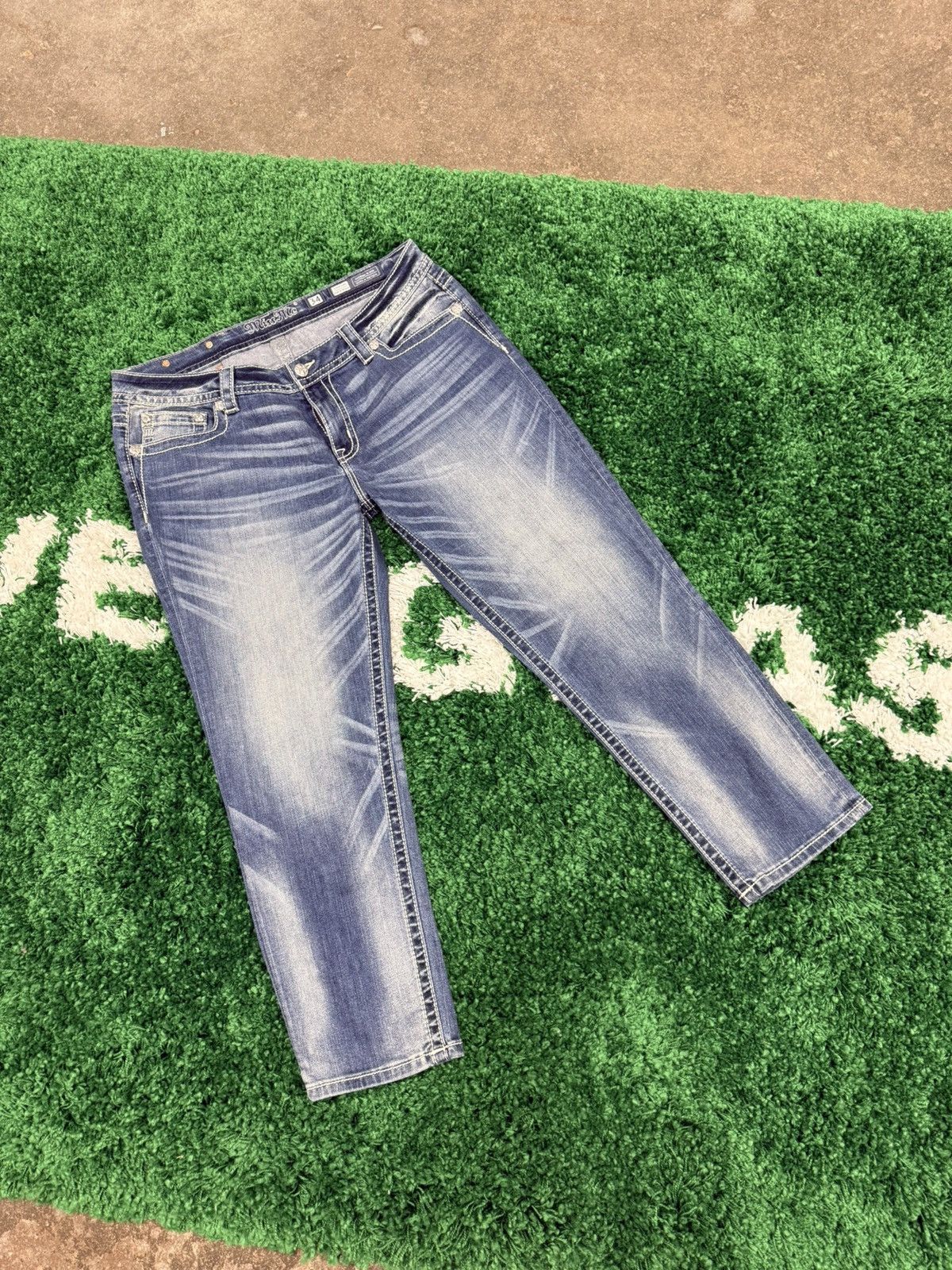 Vintage Vintage Rhinestone Miss Me Denim Jeans Sz. 34 B B Rock y2k Size US 34 / EU 50 - 1 Thumbnail