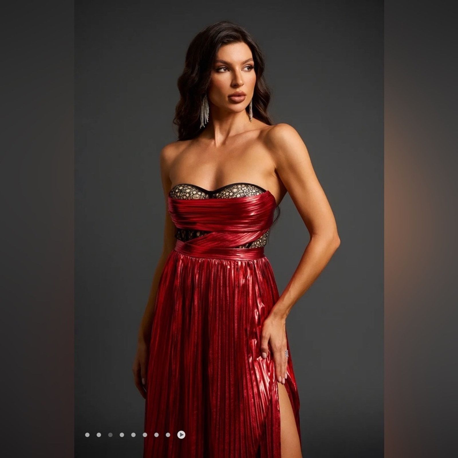 Other Red Strapless Evening Gown Prom Glam Long Pleated Dress S Size S / US 4 / IT 40 - 3 Thumbnail