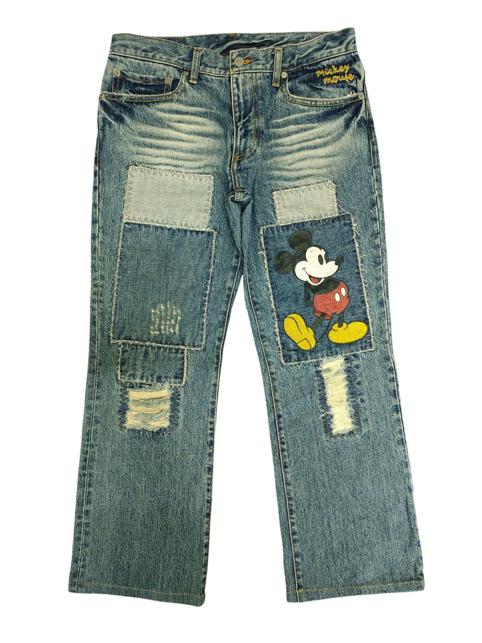 Mickey Mouse Vintage 90s Mickey Mouse Patchwork Clawmark Distress Jeans Size US 32 / EU 48 - 1 Thumbnail
