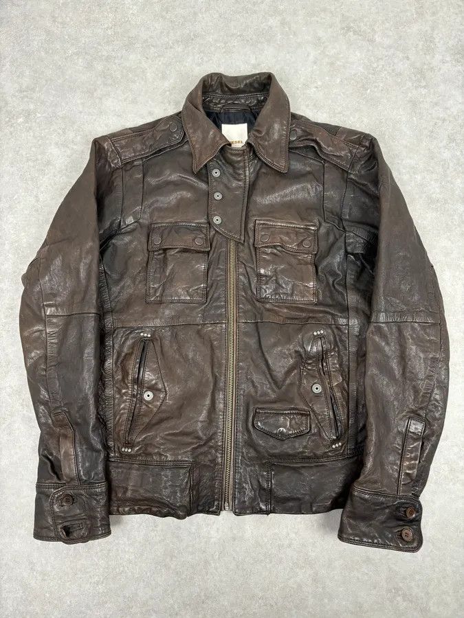 Diesel 2000s Diesel Brown Avant-Garde Multi-Pocket Leather Jacket Size US L / EU 52-54 / 3 - 1 Thumbnail