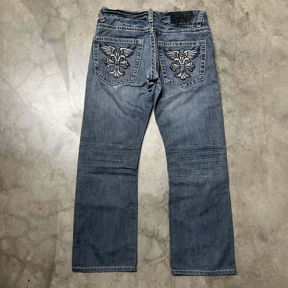 Affliction × Ed Hardy × JNCO Vintage Y2K JNCO Straight-Leg Embroidered Denim Jeans Size US 34 / EU 50 - 2 Thumbnail