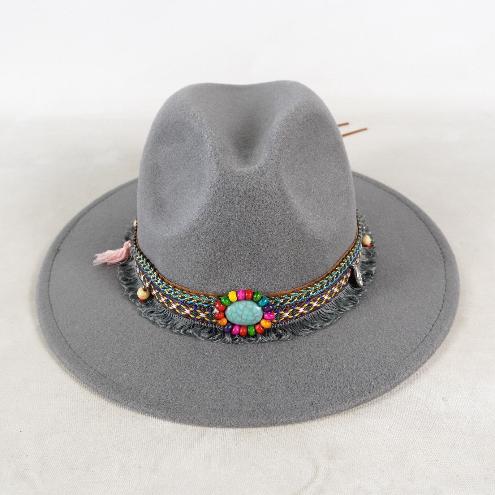 Other Boho Wide Brim Fedora Hat Western Cowboy Bucket Cap Sunhat Size ONE SIZE - 2 Thumbnail
