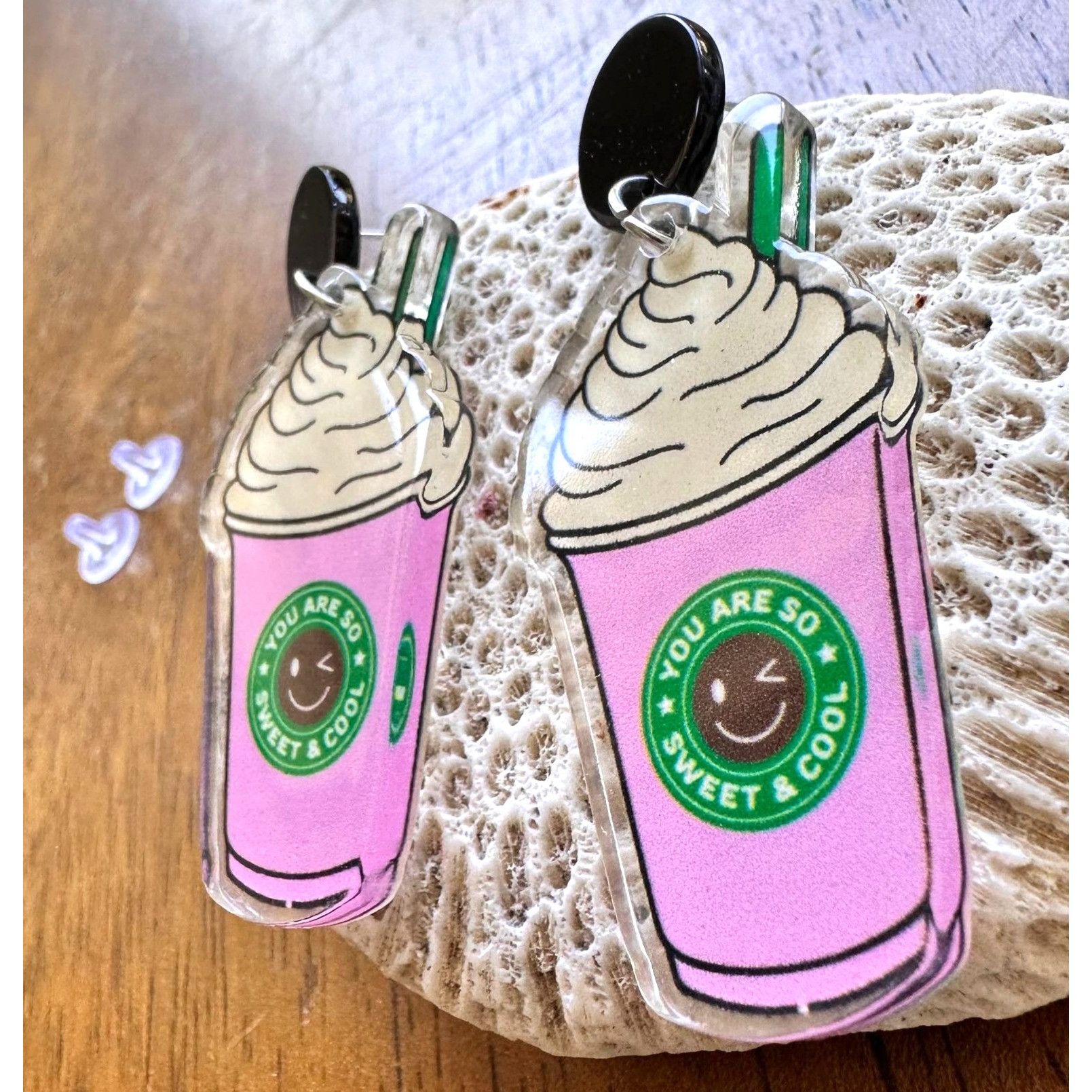Handmade Cappuccino Coffee Earrings Pink Pup Cup Boat Drinks Cruise Size ONE SIZE - 6 Thumbnail