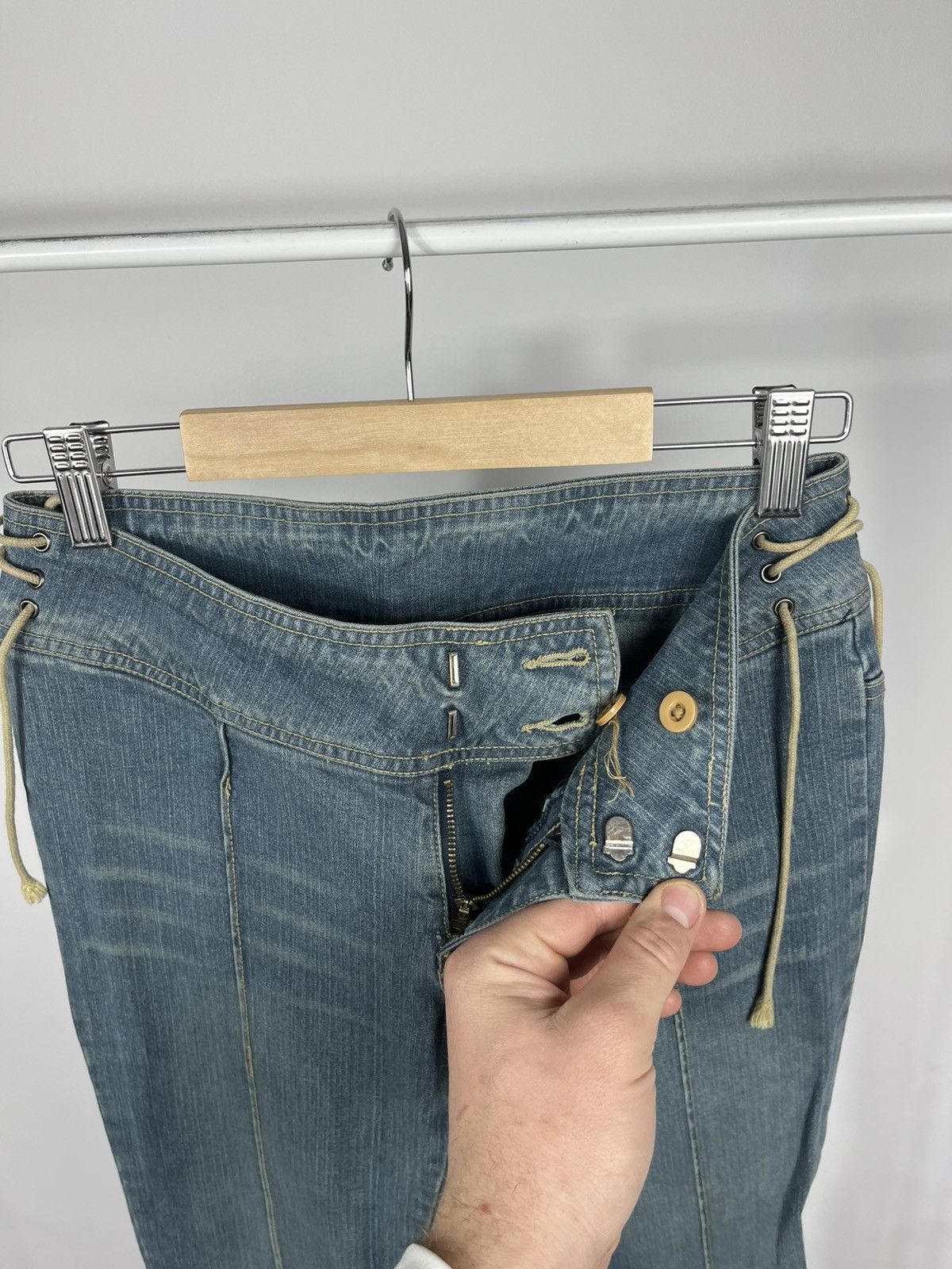 Other Womens Y2K Flare Jeans Low Rise Lace Up Denim Pants Size 27" / US 4 / IT 40 - 12 Thumbnail
