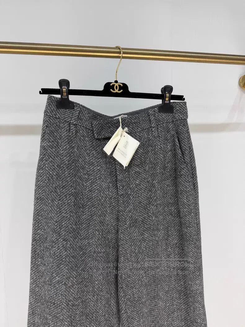 Brunello Cucinelli Brunello Cucinelli Wool and alpaca blend herringbone wide- Size 25" / US 0 / IT 36 - 2 Thumbnail