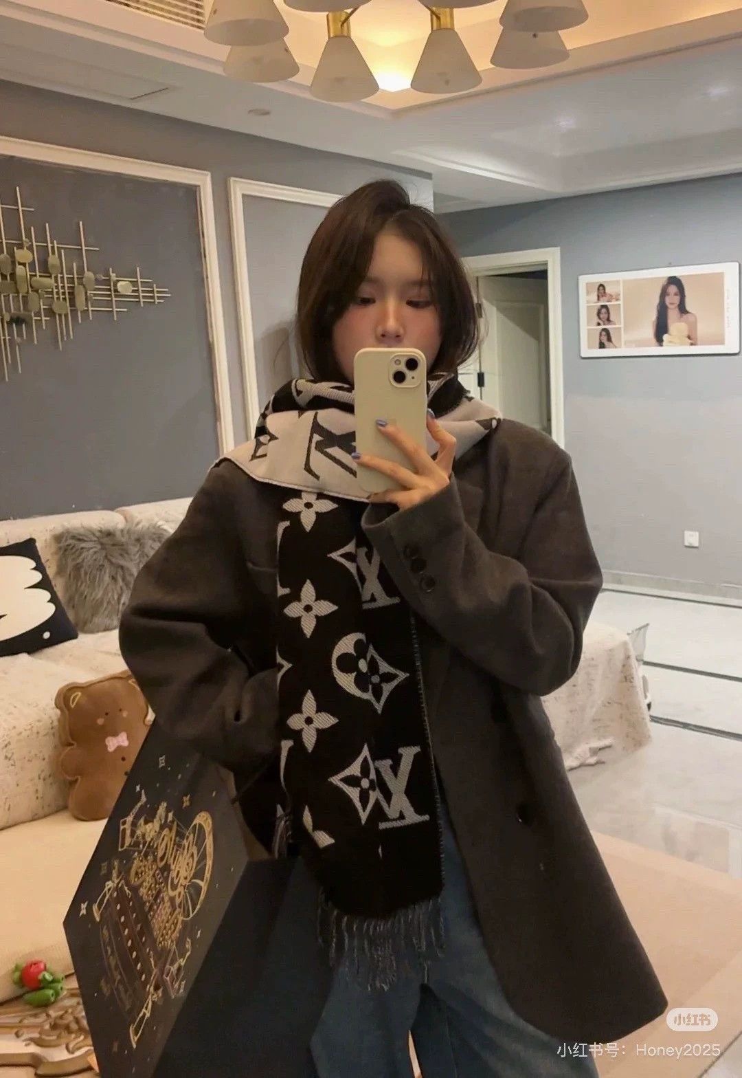 Louis Vuitton LV Black & Gray Colorblock Double Monogram Wool Scarf Size ONE SIZE - 9 Thumbnail