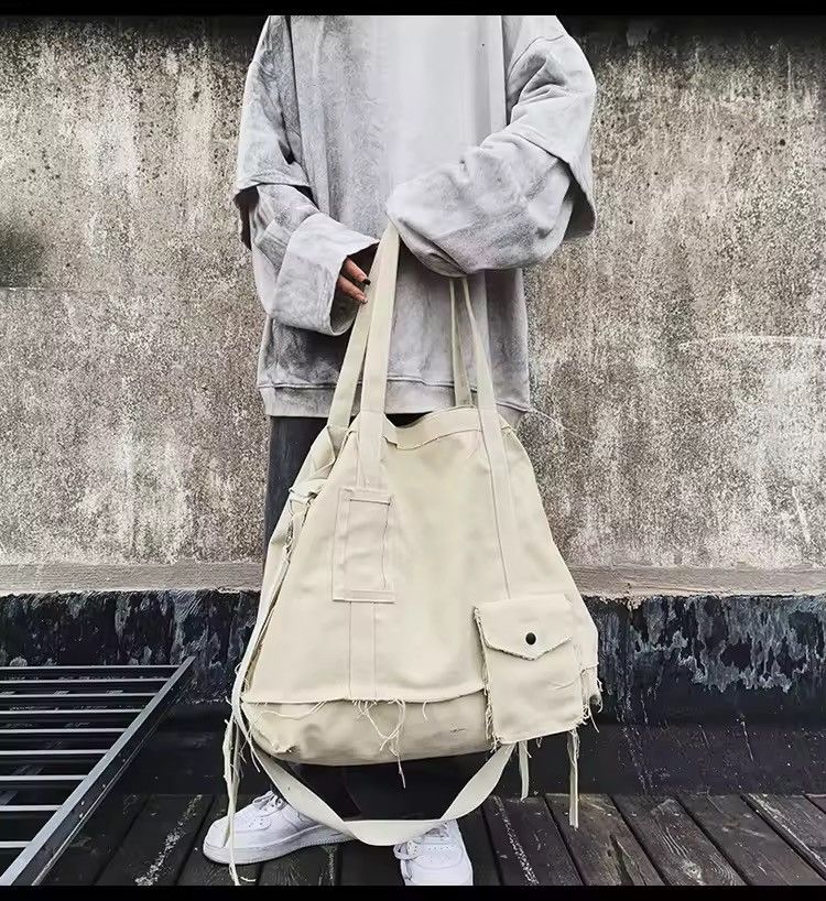 Japanese Brand Large Canvas Messenger Bag y2k japanese style alt faded Size ONE SIZE - 3 Thumbnail