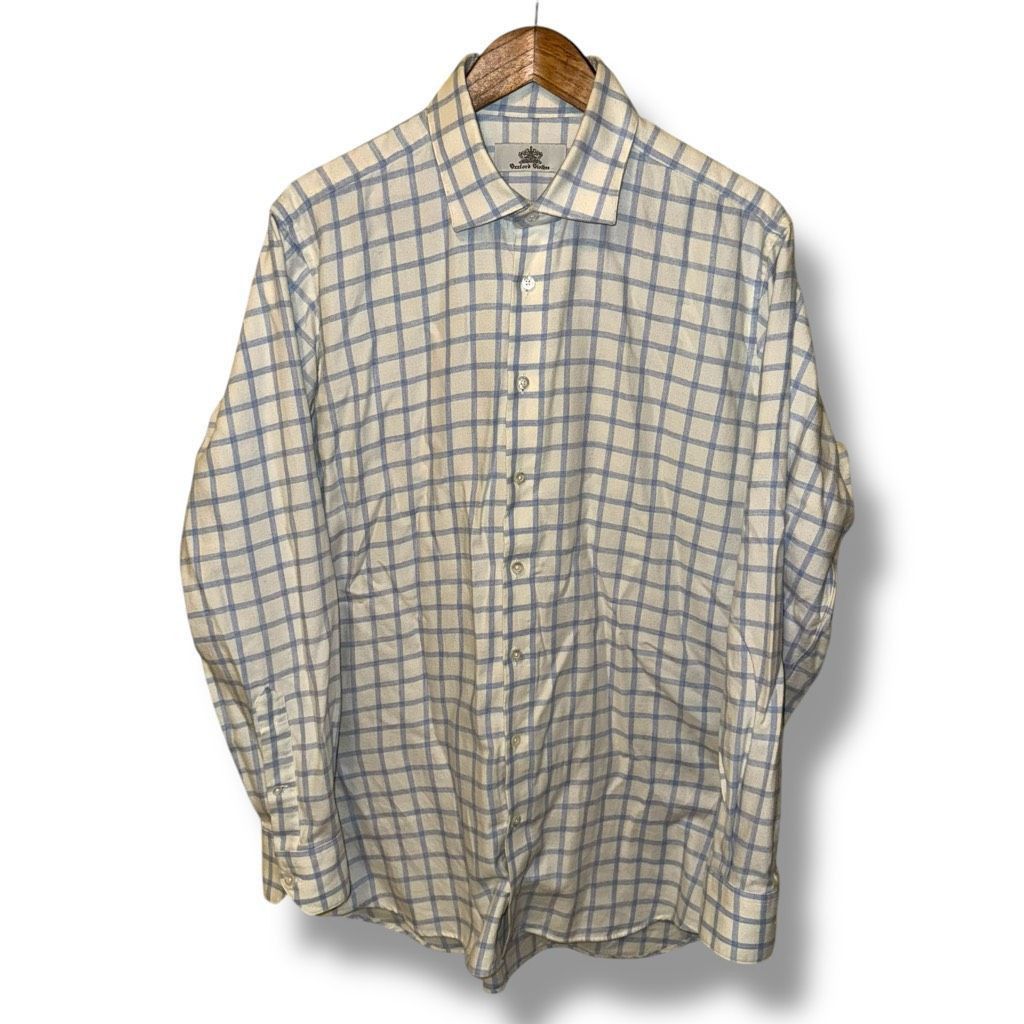 Oxxford Clothes Oxxford Clothes White & Blue Check Flannel Button Down Shirt Size US L / EU 52-54 / 3 - 1 Thumbnail