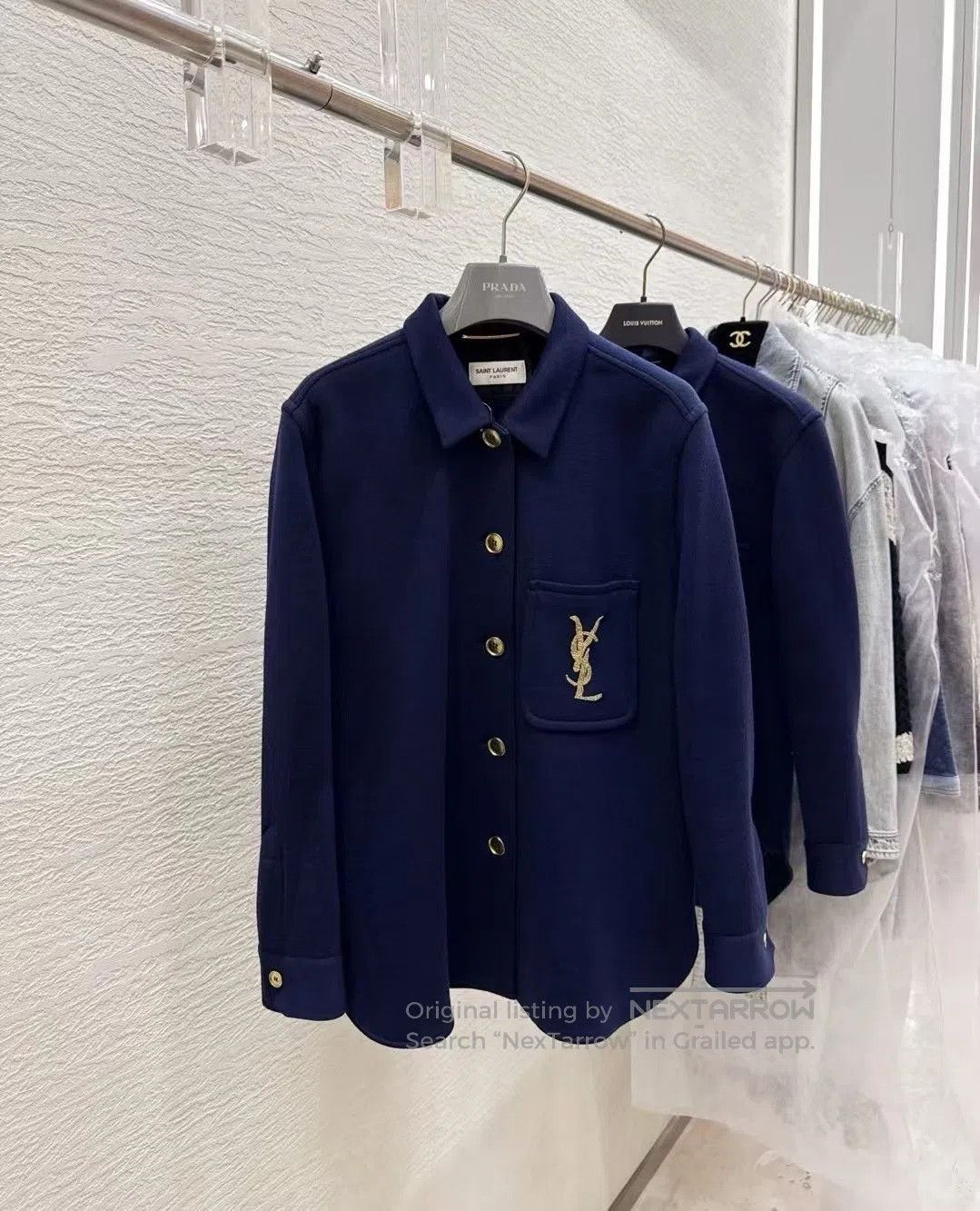 Yves Saint Laurent YSL Blue Classic Lapel Coat. Size XXS / US 00 / IT 34 - 1 Thumbnail