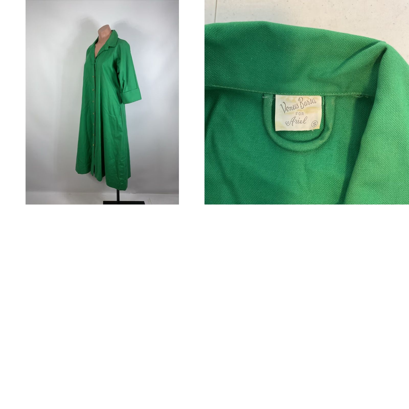 Venus VINTAGE Venus Barsa Green Canvas Gold Button House Coat Dress Kaftan ARIEL sz S Size S / US 4 / IT 40 - 8 Thumbnail