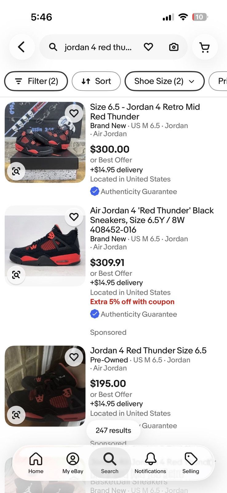 Jordan Brand Jordan 4 Red Thunder Size US 6.5 / EU 39-40 - 7 Thumbnail