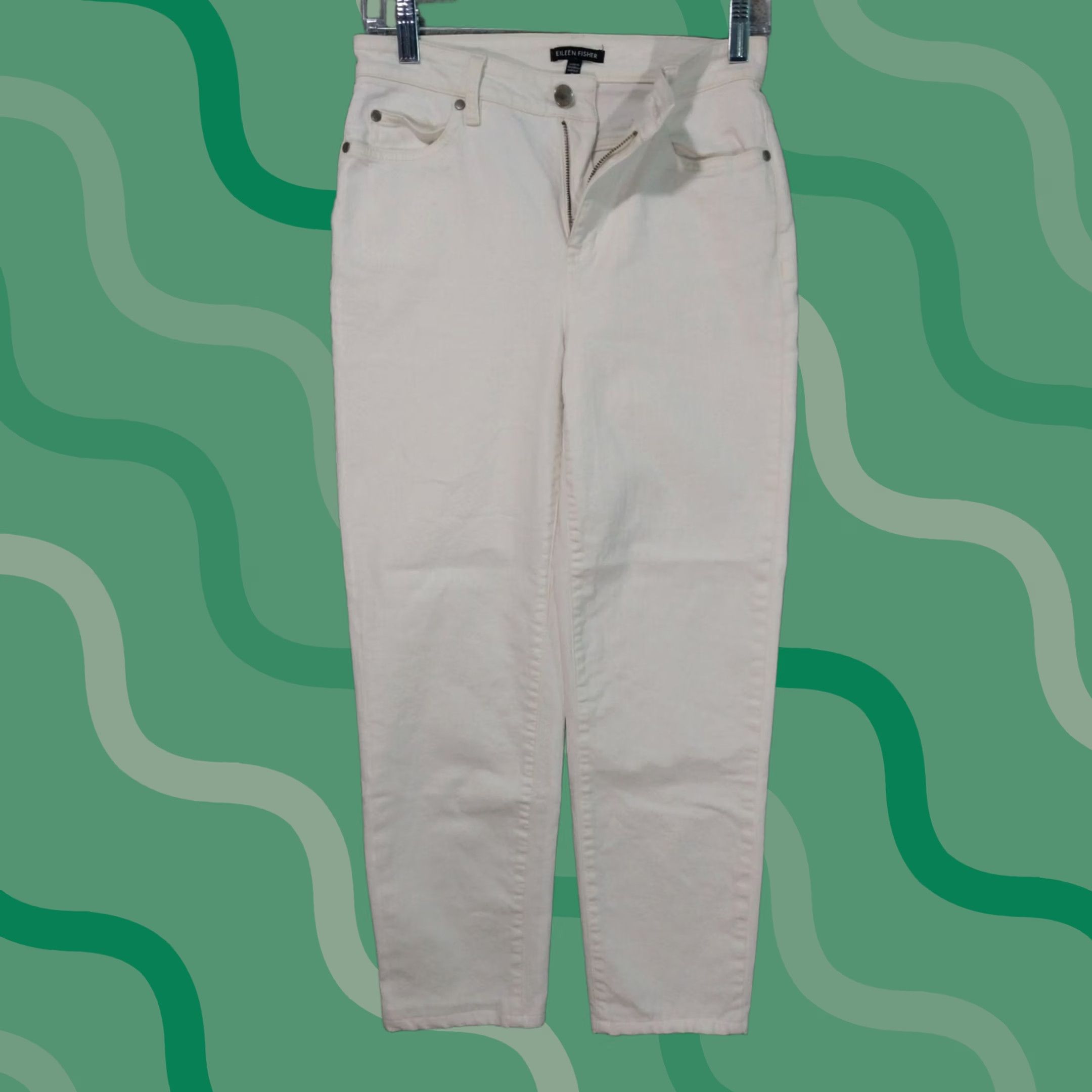 Eileen Fisher Eileen Fisher Jeans Womens Petite Ivory Denim Slim Organic Cotton Stretch Slim Fit 5-Pocket Ankle Jeans Womens Petite XS-2 Ivory White Denim Stretch Size 26" / US 2 / IT 38 - 1 Thumbnail