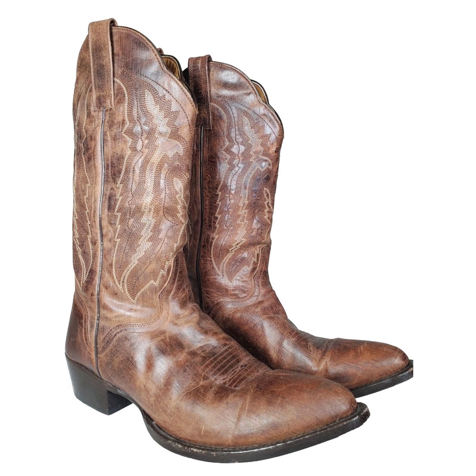 Vintage JB Dillon Western Cowboy Boots Brown Brushed Leather Embroidered Men's US 10.5 D Size US 11 / EU 44 - 2 Thumbnail