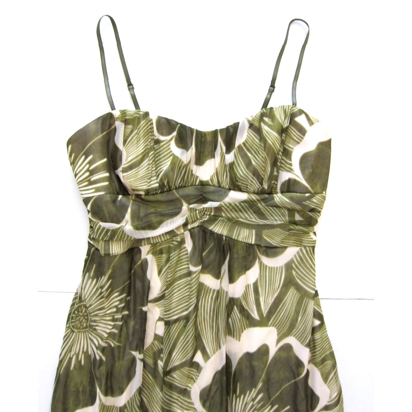 Vintage Vtg Trixxi Green Ivory Floral Stretch Spaghetti Strap Empire Tank Slip Dress L Size L / US 10 / IT 46 - 3 Thumbnail