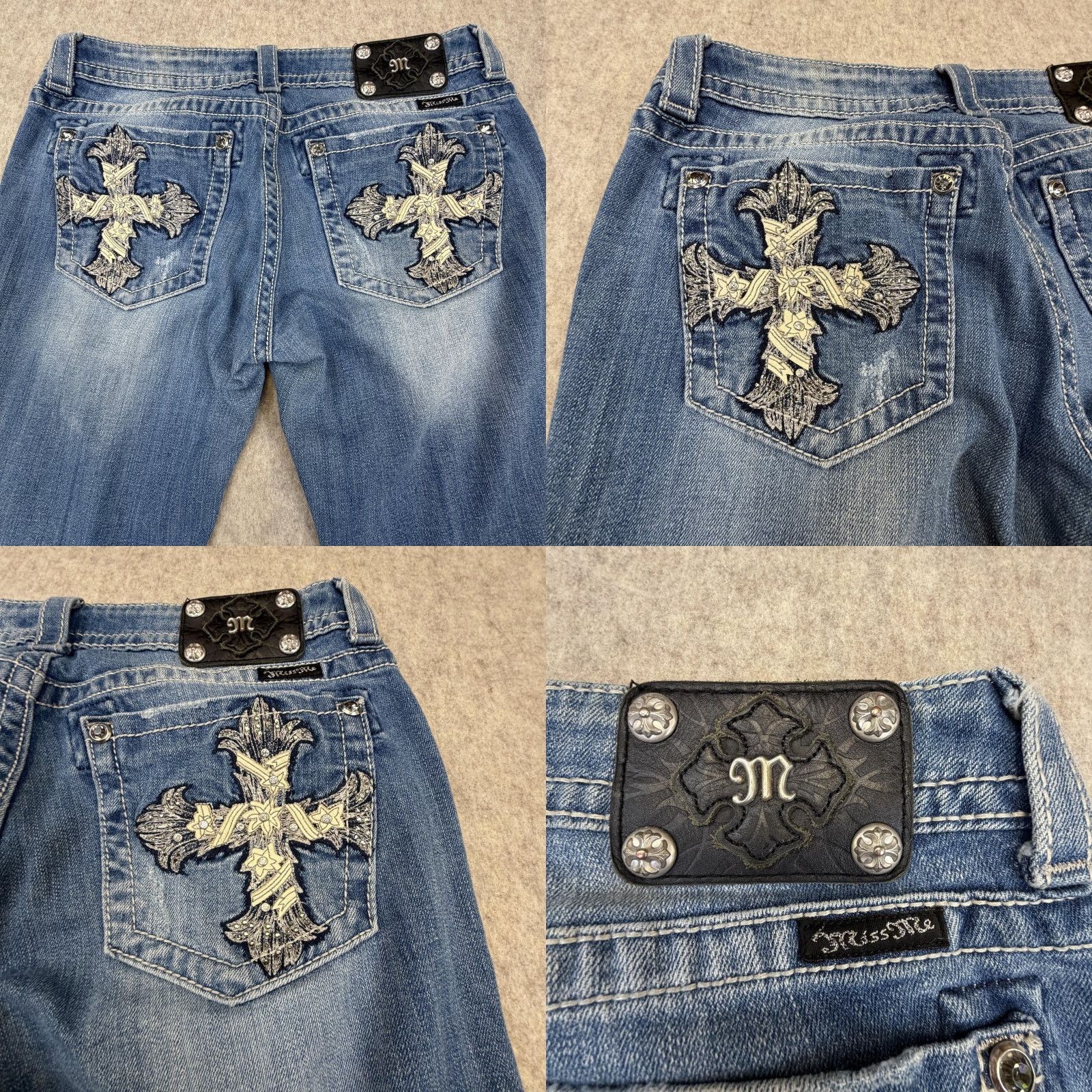 Miss Me Miss Me Bootcut Jeans Womens 31 Distressed Pockets Rhinestone Denim Blue 31 Inseam Jeans Women Bling VINTAGE Size 24" / US 00 / IT 34 - 10 Thumbnail