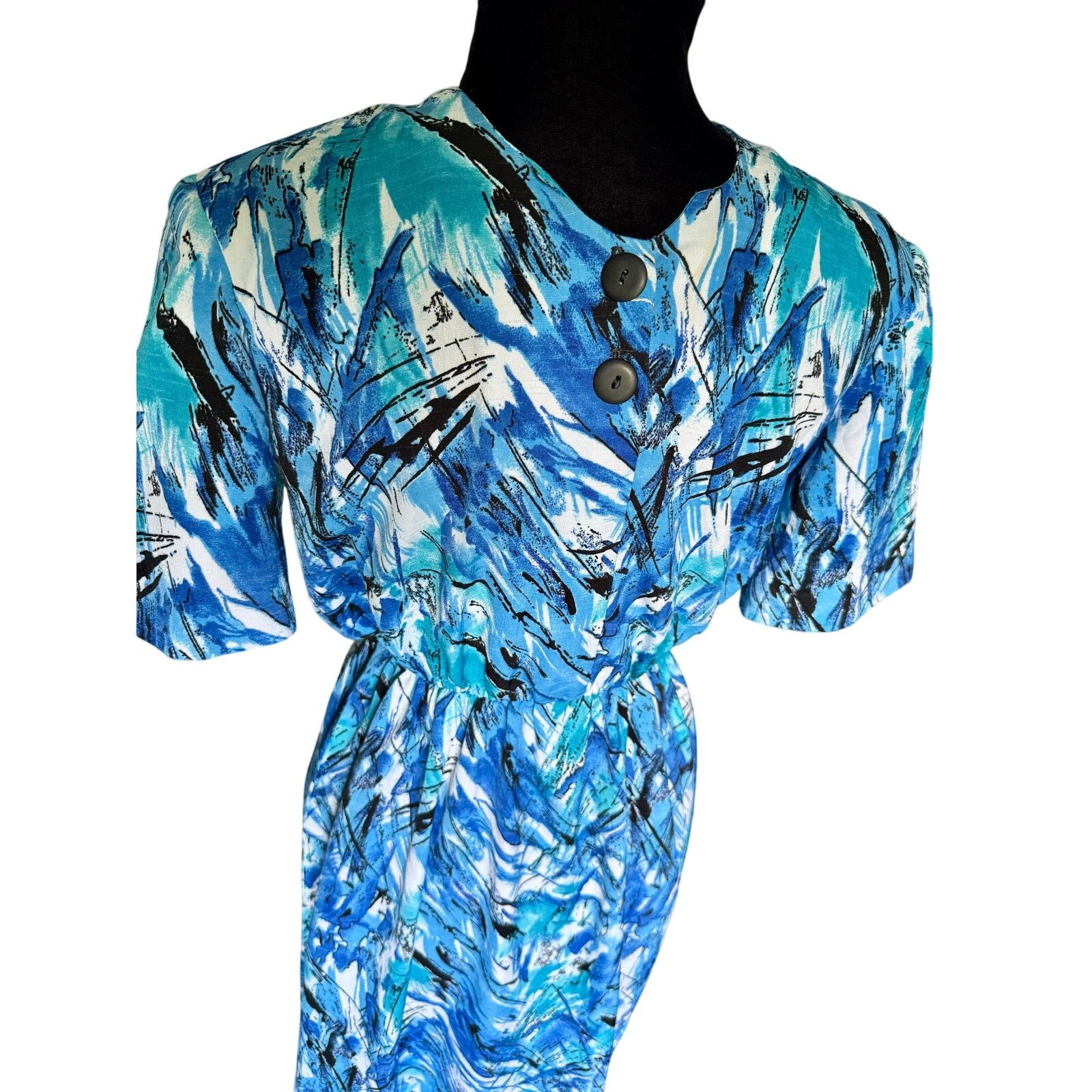 Vintage Vintage 80’s Blue Black Secretary Midi Dress Small Medium Size M / US 6-8 / IT 42-44 - 6 Thumbnail