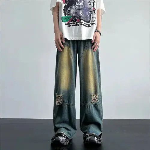 Designer × Japanese Brand × Vintage Vintage Blue Baggy Ripped Hole Jean Size US 33 - 1 Thumbnail