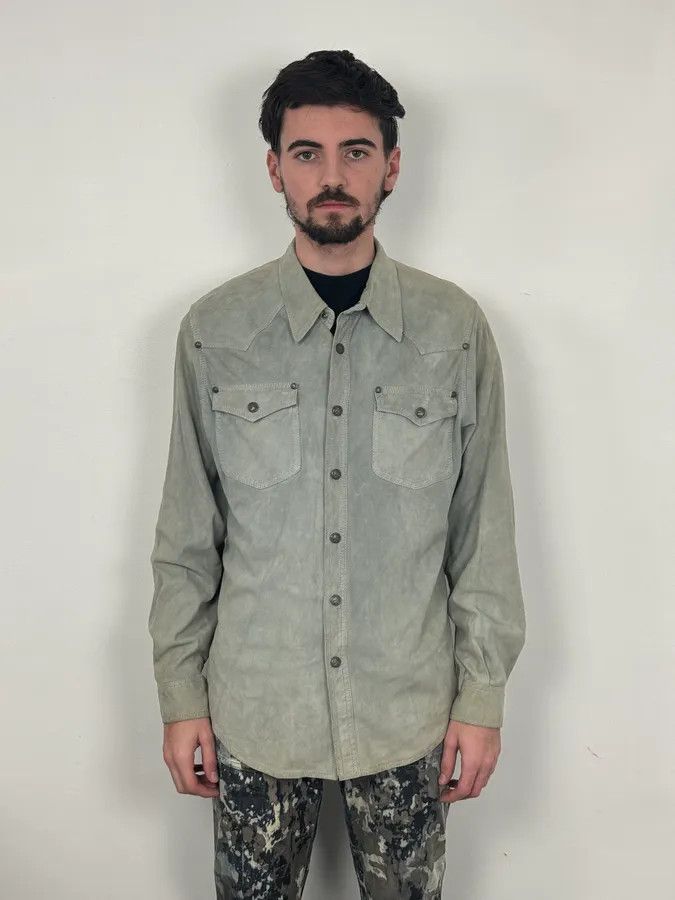 Roberto Cavalli 1990s Roberto Cavalli Baby Grey Suede Leather Shirt Size US M / EU 48-50 / 2 - 2 Thumbnail