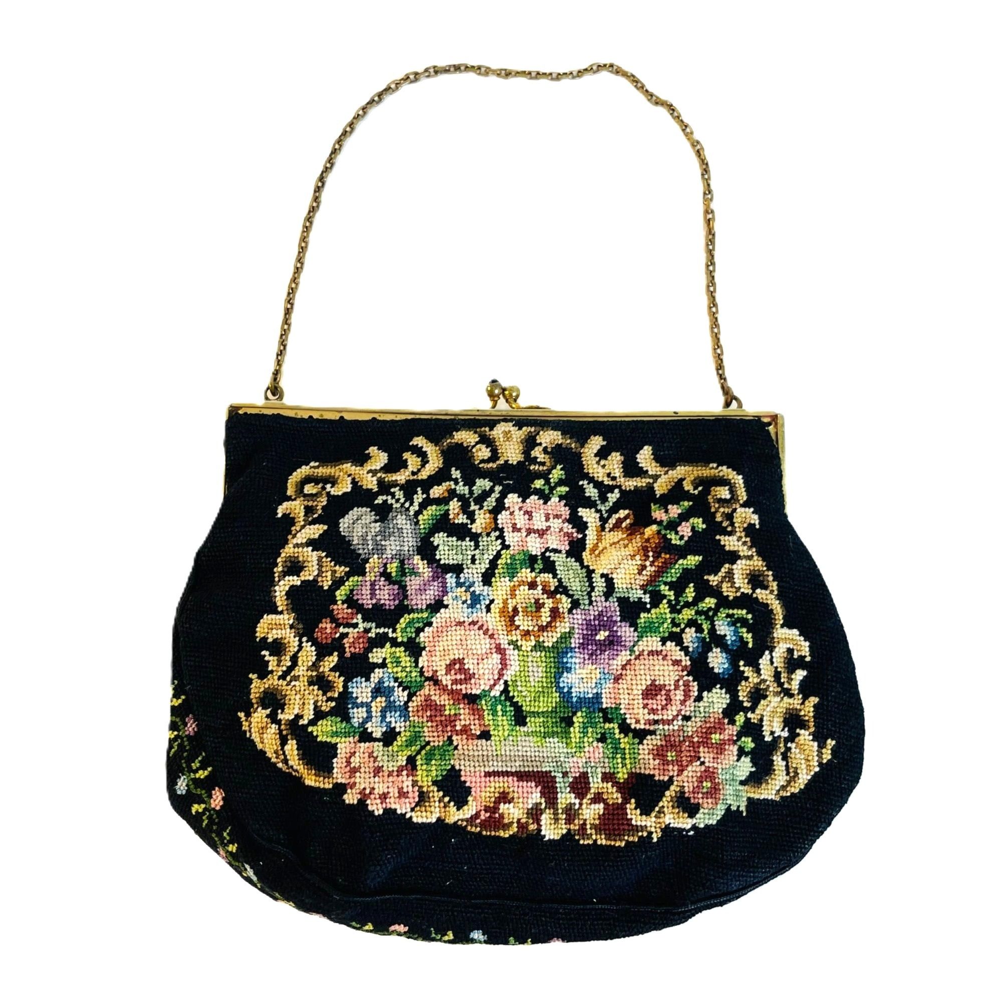 Other Vintage Needlepoint Purse Clutch Handbag Bag Floral Design 7 Size ONE SIZE - 16 Thumbnail
