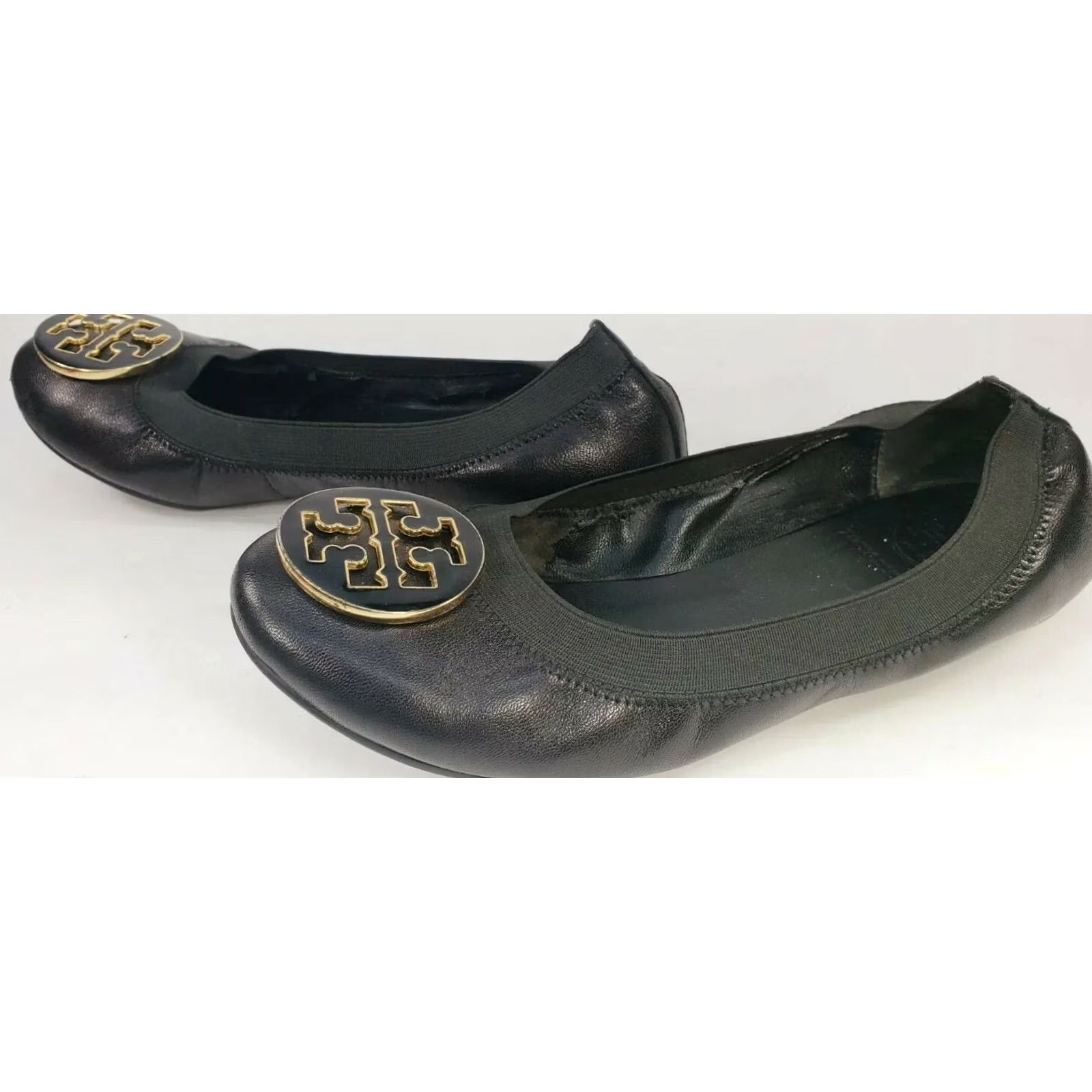 Tory Burch Tory Burch Caroline Flats Women's 7.5 Black Leather Ballet with Elastic Collar Emblem, Flat, M Black, 9.4" Soles, Pre-owned Size US 8 / IT 38 - 4 Thumbnail