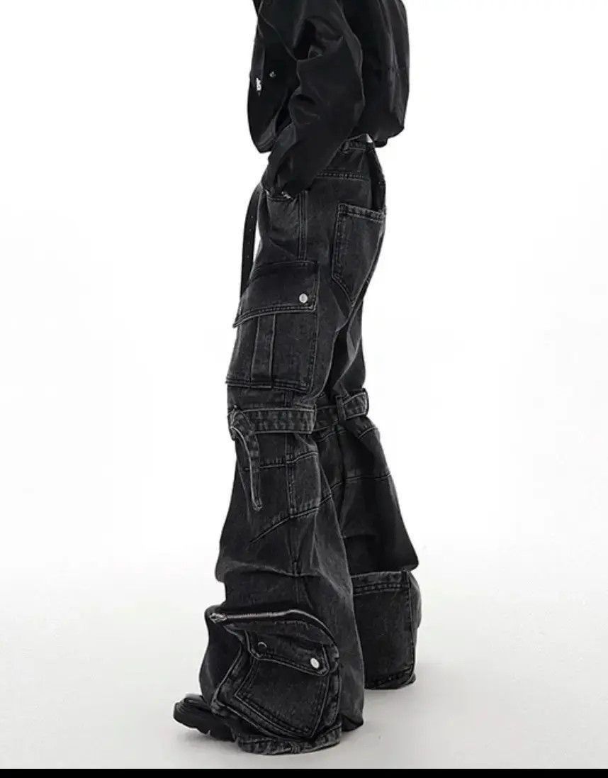 Japanese Brand Washed Multi Pocket Strap Wide Leg Denim Pant Size US 32 / EU 48 - 5 Thumbnail