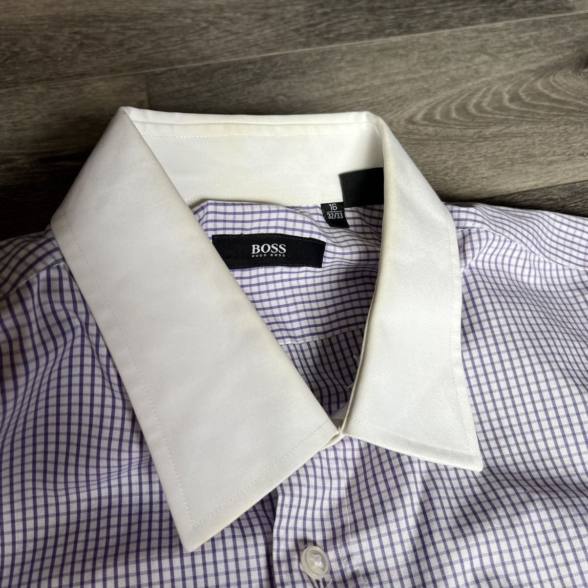 Designer × Hugo Boss × Vintage Vintage Hugo Boss Check Purple/White Button Up Dress Shirt Size US XL / EU 56 / 4 - 2 Thumbnail