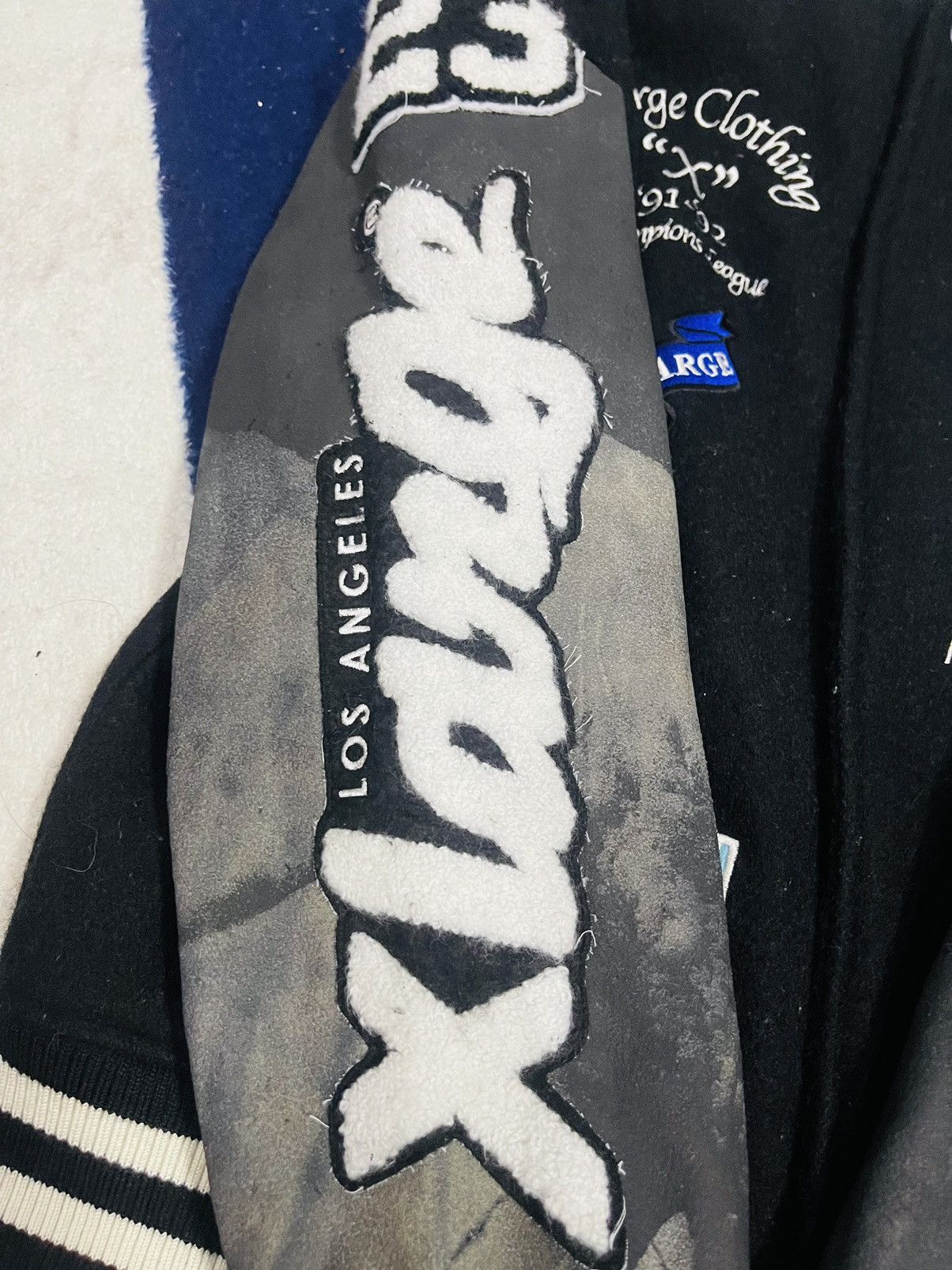 Handmade X Large Wool and Leather Distressed Varsity Jacket (16) Size US L / EU 52-54 / 3 - 18 Thumbnail