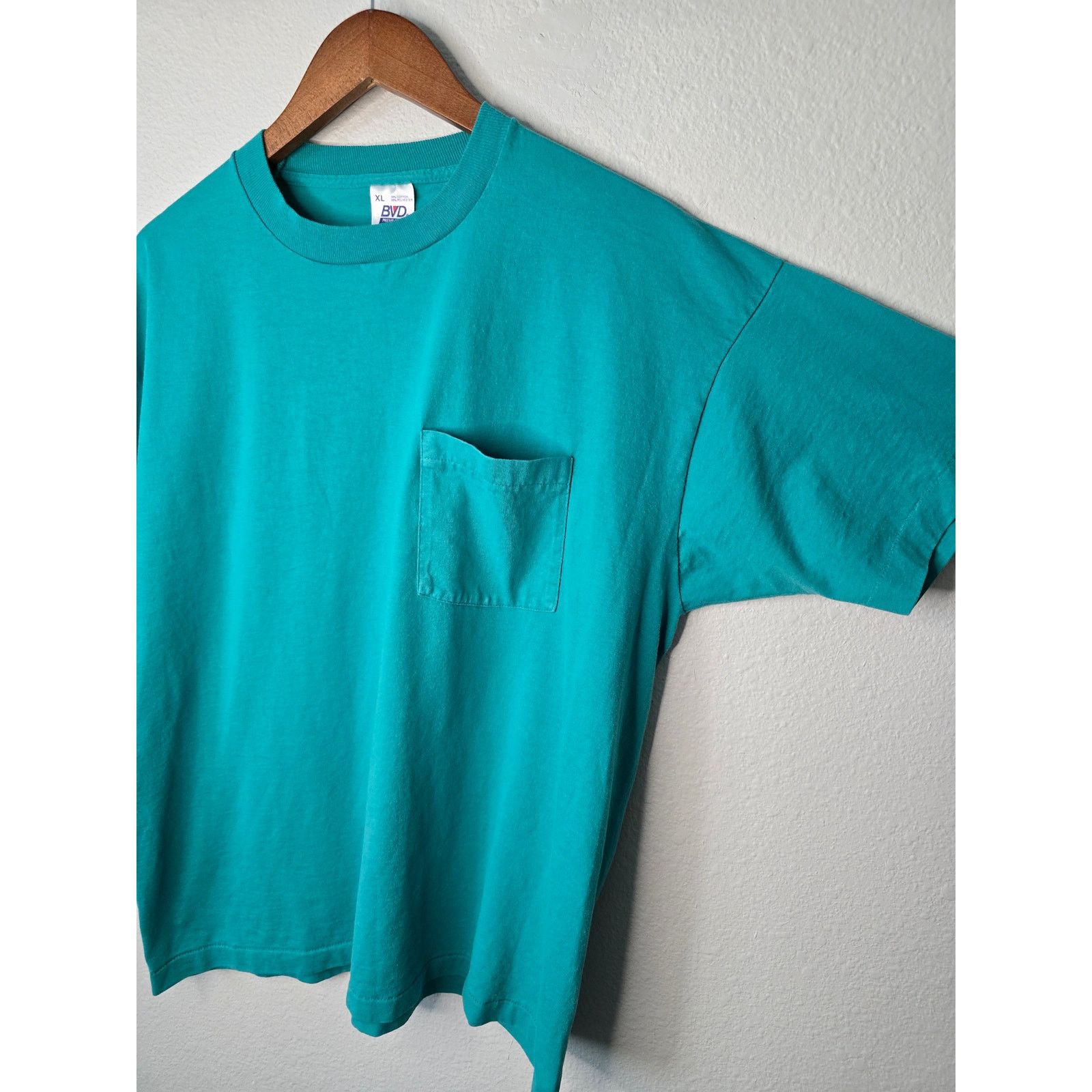 Vintage Vintage Blank Shirt BVD XL Green Teal Plain Pocket Tee 1990s Size US XL / EU 56 / 4 - 3 Thumbnail