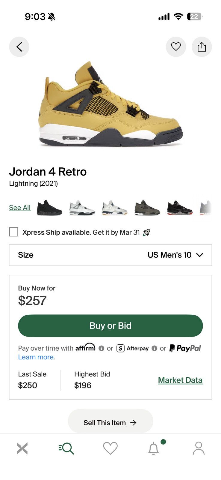 Jordan Brand Jordan 4 Lightnings Size US 10 / EU 43 - 10 Thumbnail