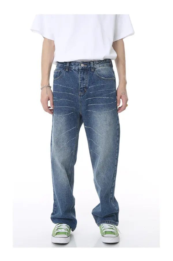 Japanese Brand VIBE Loose straight-leg vintage scratched washed jeans Size US 32 / EU 48 - 7 Thumbnail