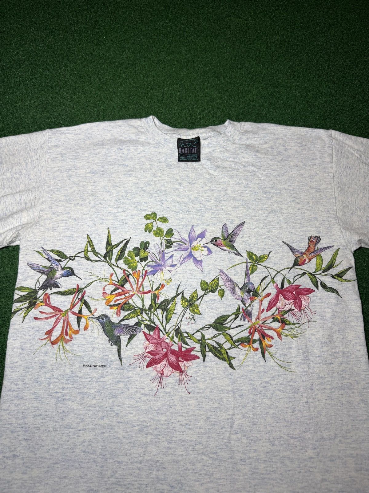Habitat Humingbird Flower Nature Print 90s Wrap Around L T Shirt Size L / US 10 / IT 46 - 2 Thumbnail