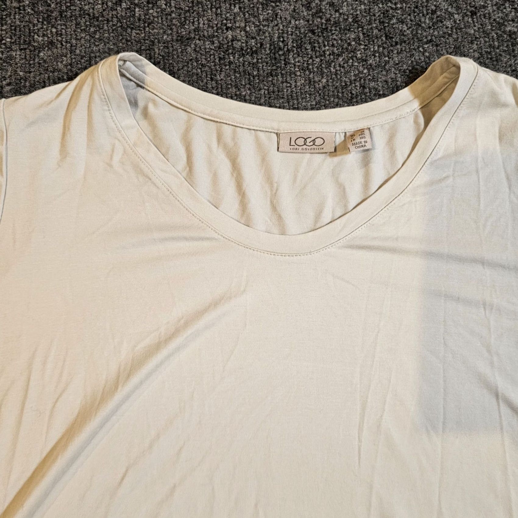 Vintage LOGO Lori Goldstein Top Blouse Tunic Women 1X White Stretch Asymmetrical Casual Career Long Sleeve Round Neck Pullover Size XL / US 12-14 / IT 48-50 - 2 Thumbnail