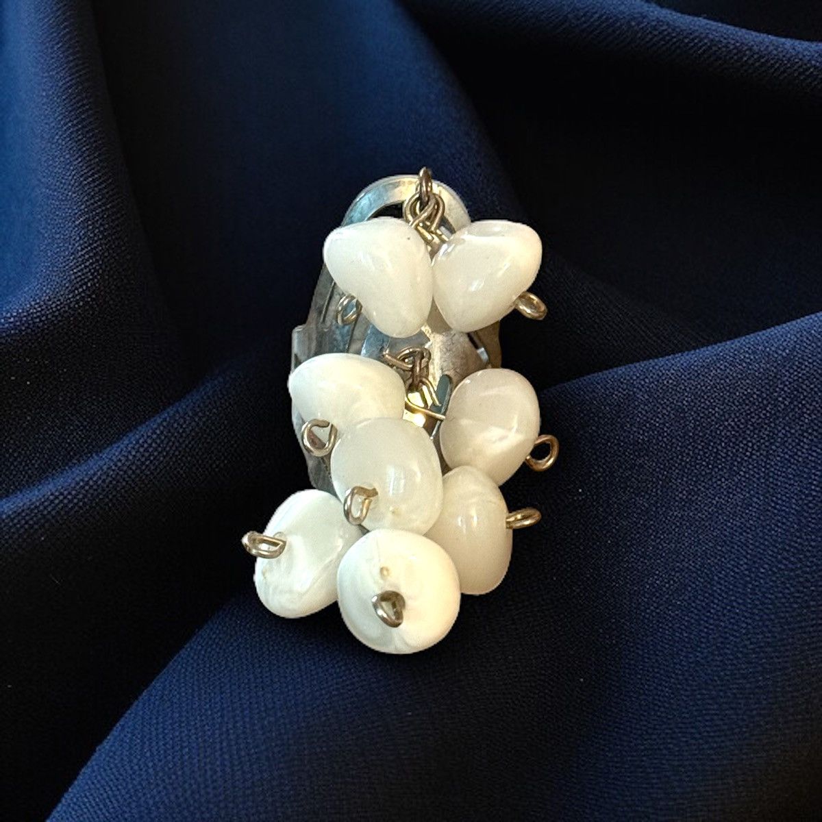 Vintage Vintage silver tone white dangle beads cuff ring Size ONE SIZE - 1 Thumbnail