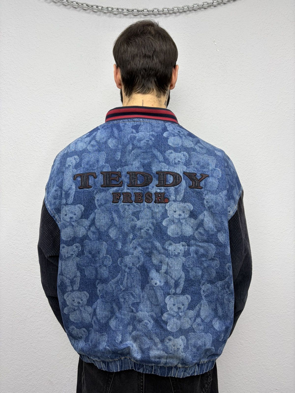 Teddy Fresh Teddy Fresh Denim Varsity Jacket Hybrid All-Over Bear Print Size US L / EU 52-54 / 3 - 9 Thumbnail