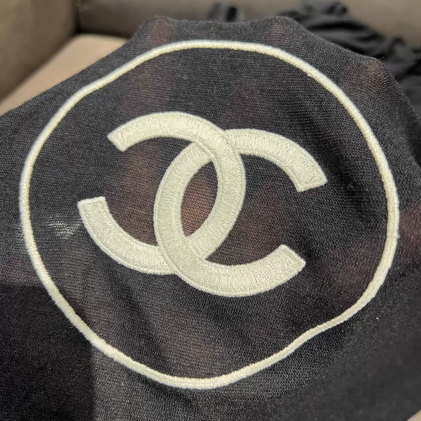 Chanel CHANEL Black Silk Scarf YH22543 w/Receipt 7500 Size ONE SIZE - 4 Thumbnail
