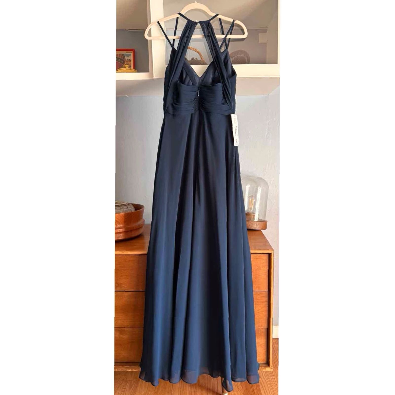 Vintage Azazie Aubrey Navy Dress Gown Bridesmaid Sleeveless Size 6 Navy 100% polyester Womens Gown Size ONE SIZE - 3 Thumbnail