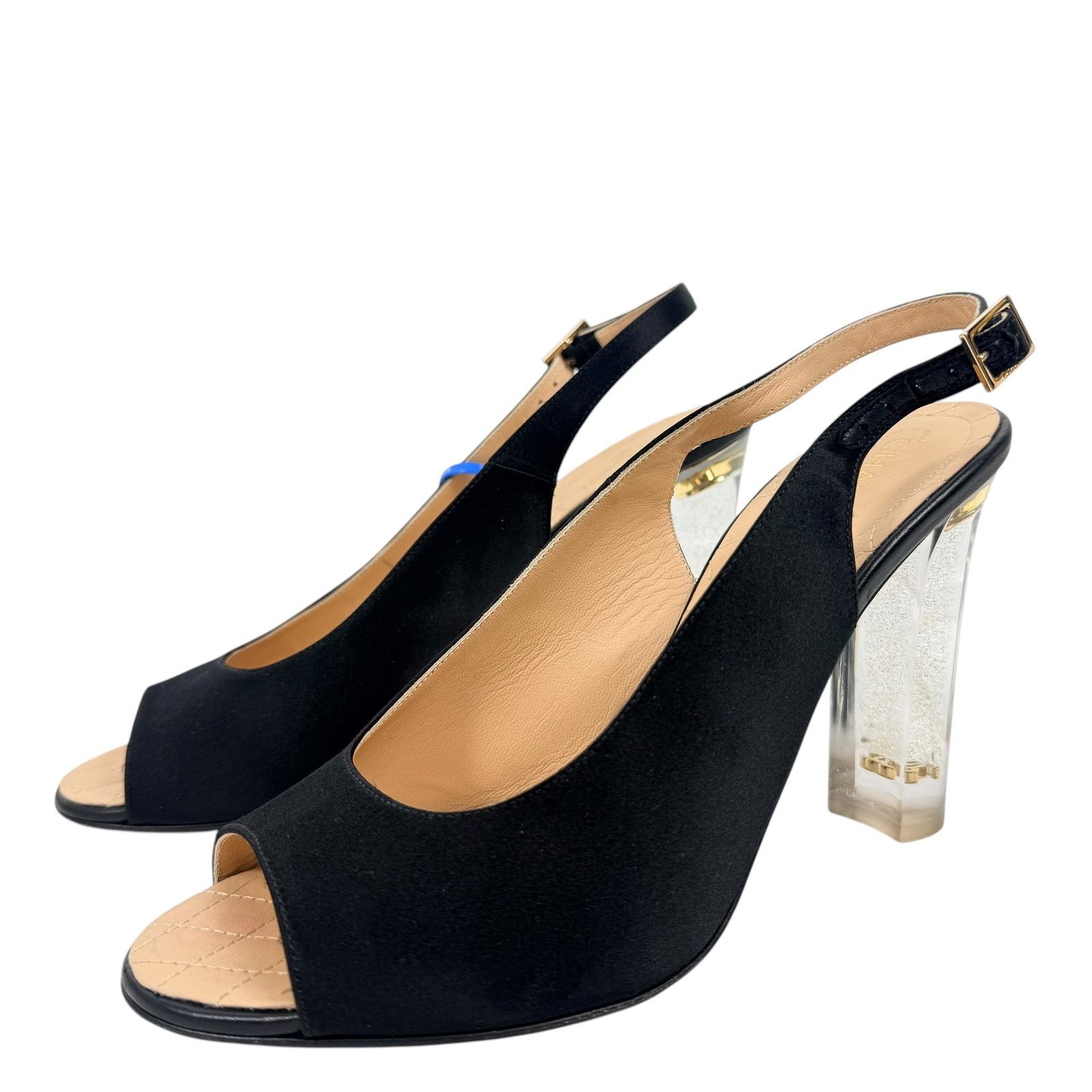 Chanel Chanel 2015 CC Logo Runway Lucite Slingback Pumps Black Size US 10 / IT 40 - 3 Thumbnail