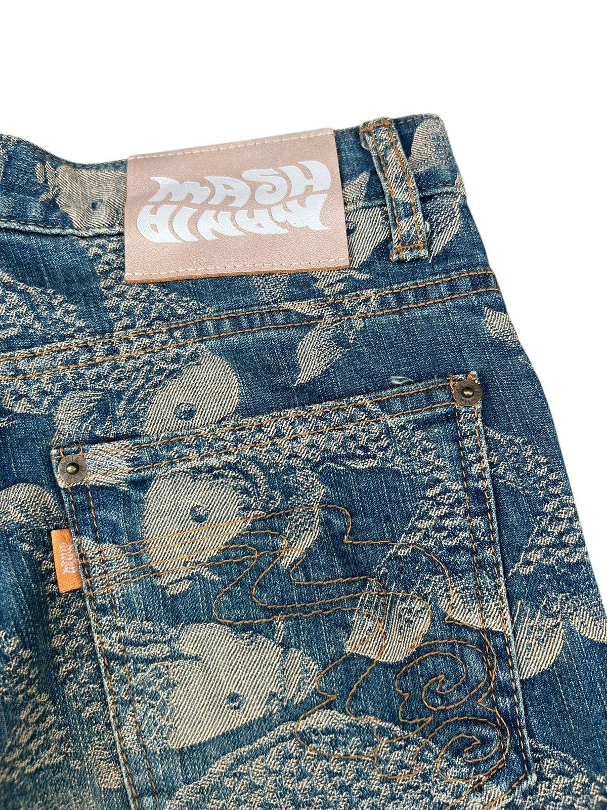 Karakuri Tamashii Mud Mash Mania Japan Embroidery Koi Fish Denim Flare Jeans Size US 29 - 17 Thumbnail