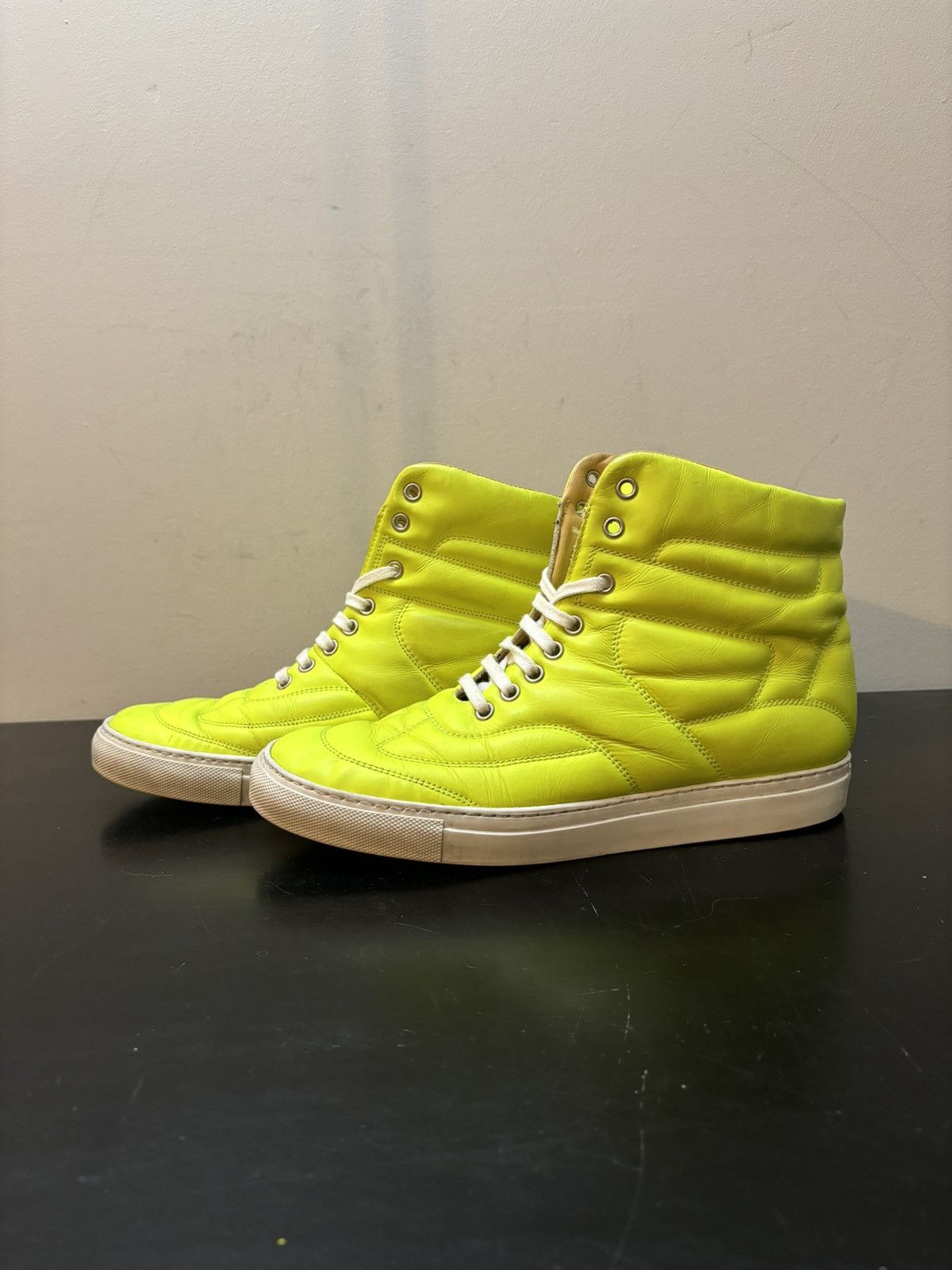 Maison Margiela Maison Margiela MM6 High Top Quilted Leather Sneakers Yellow Size US 8 / EU 41 - 1 Thumbnail