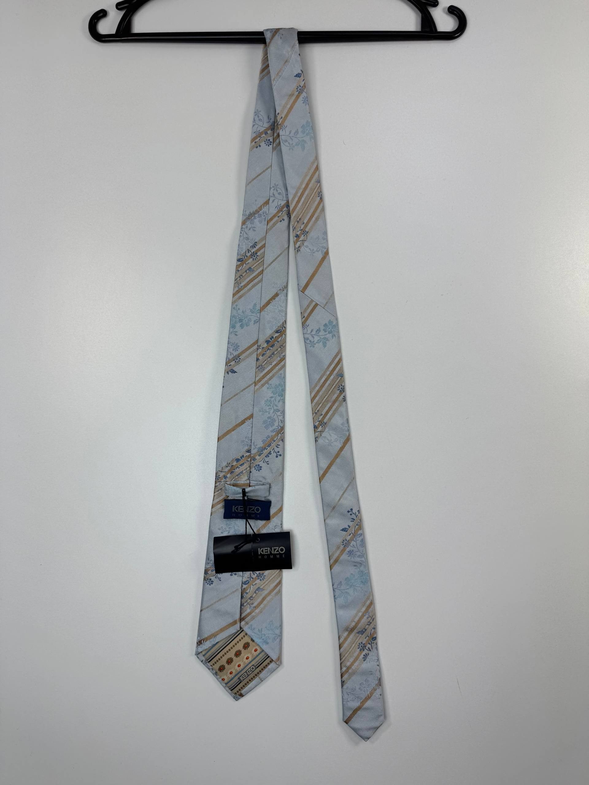 Kenzo NEW Kenzo Homme Silk Tie Floral Striped Blue Beige Mens Size ONE SIZE - 3 Thumbnail