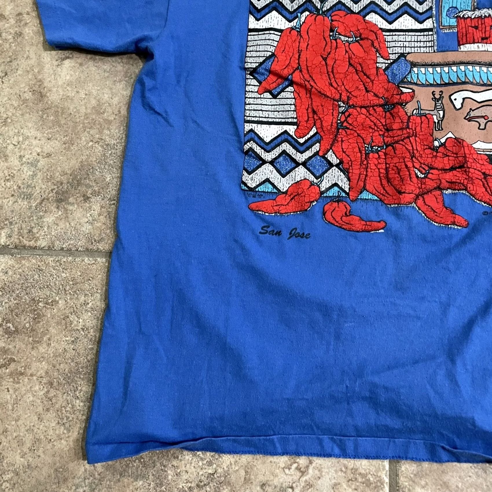 Vintage VINTAGE San Jose single stitch Oneita cotton blend blue graphic Tee 1994 Mens Size L Mens Shirt Blue Graphic Tee Size US L / EU 52-54 / 3 - 3 Thumbnail