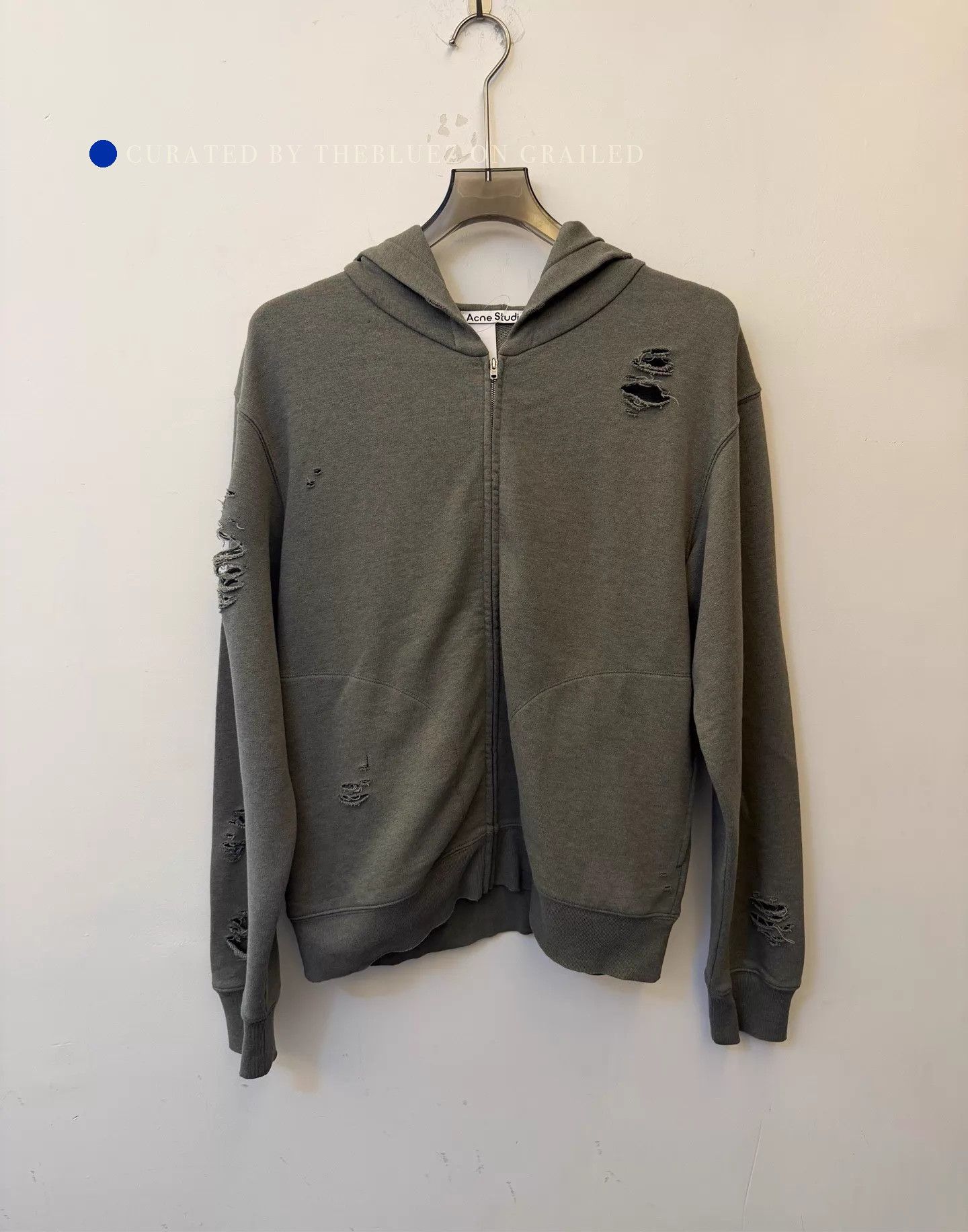 Acne Studios Distressed Logo Zip Hoodie in Gray Size US M / EU 48-50 / 2 - 1 Thumbnail
