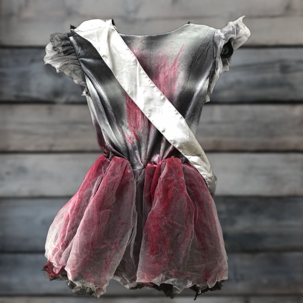 Vintage Spooktacular Creations Girls Halloween Zombie Prom Queen Costume Dress With Sash, Gray, XL 12-14 Years Size ONE SIZE - 1 Thumbnail
