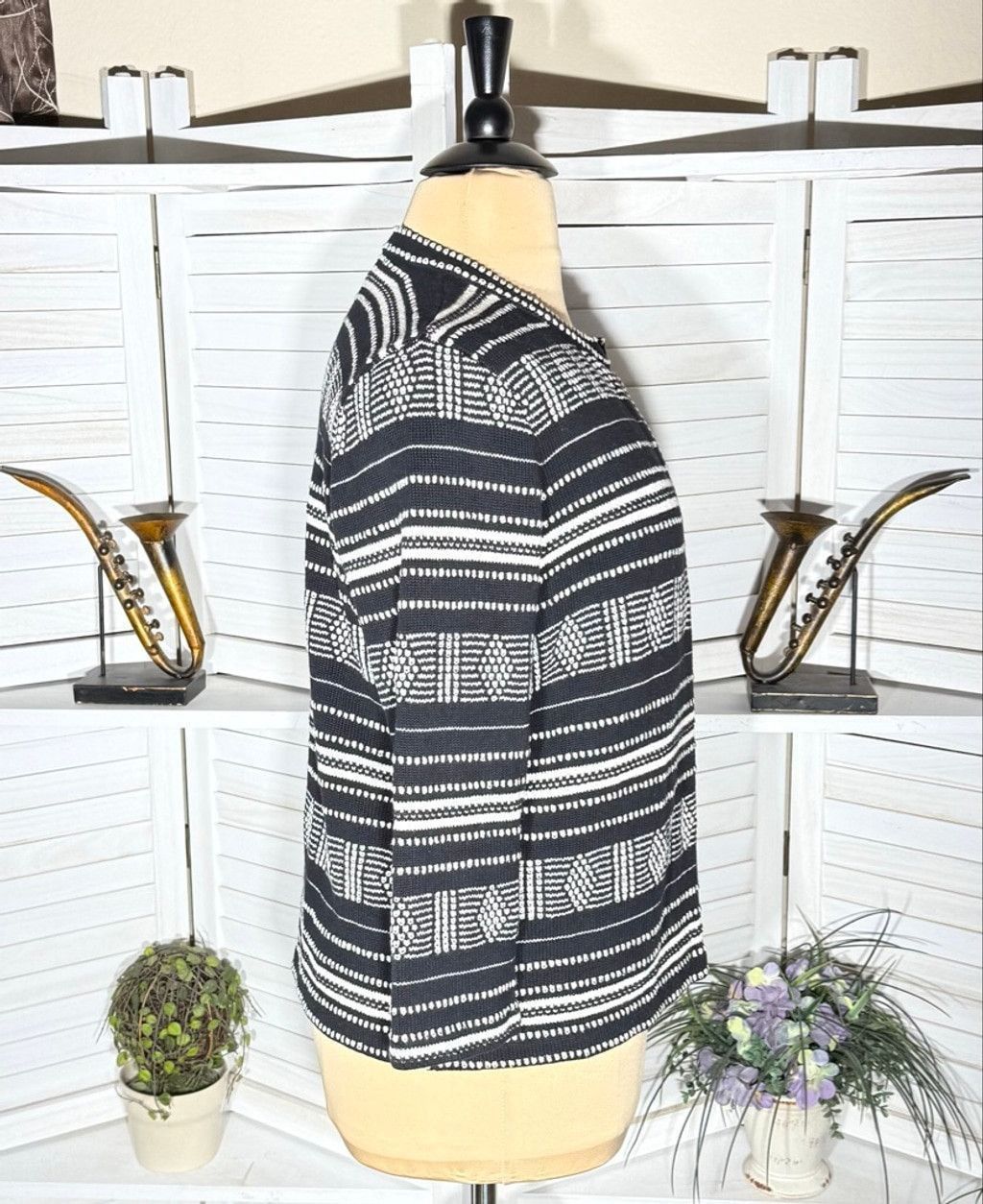 Vintage Loft boho cardigan black white diamond knit open style XL Size XL / US 12-14 / IT 48-50 - 4 Thumbnail