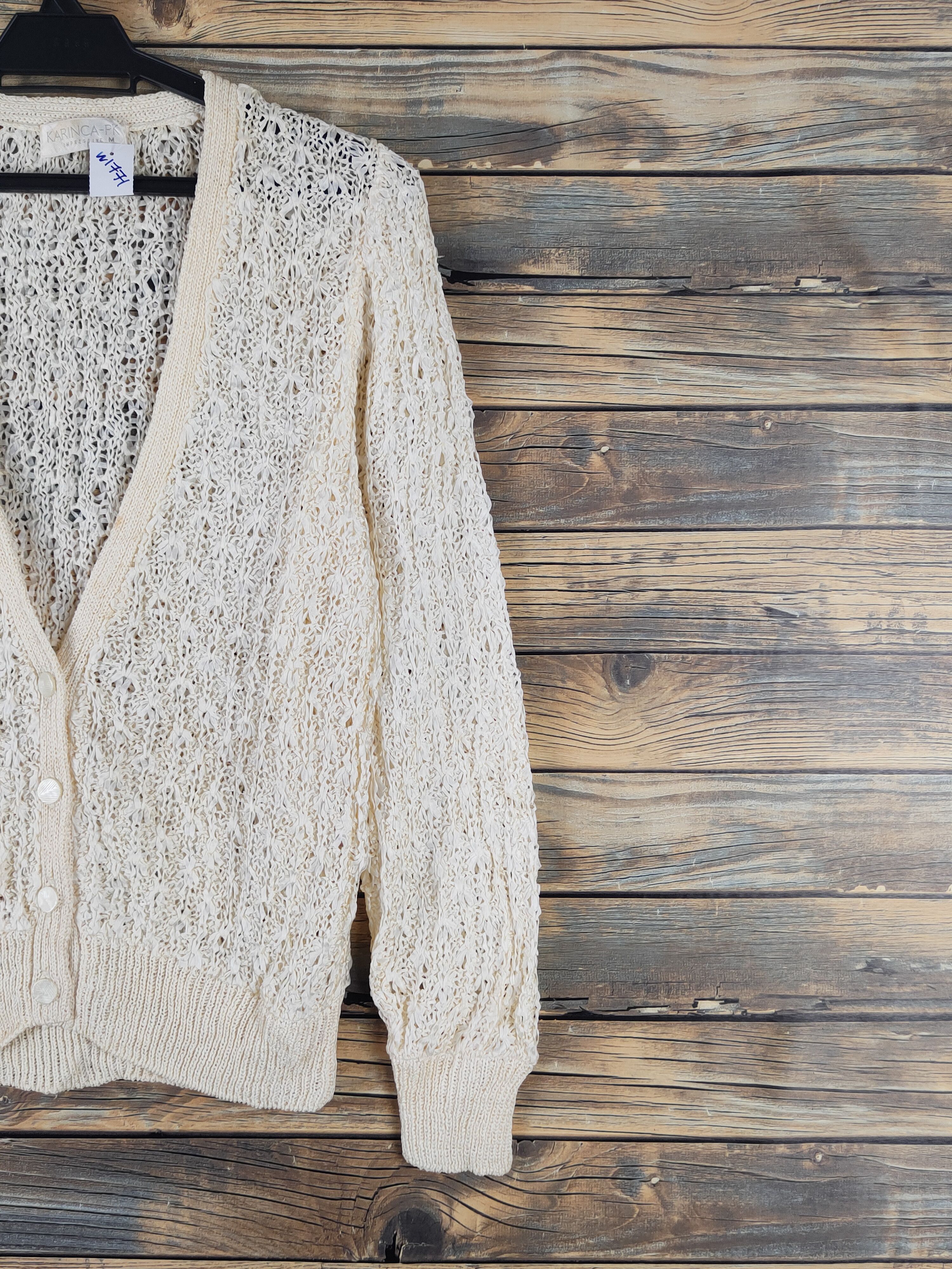 Homespun Knitwear Karinca-PK Yellow Crochet MeshNet Knitwear Cardigan #W1771 Size US M / EU 48-50 / 2 - 5 Thumbnail
